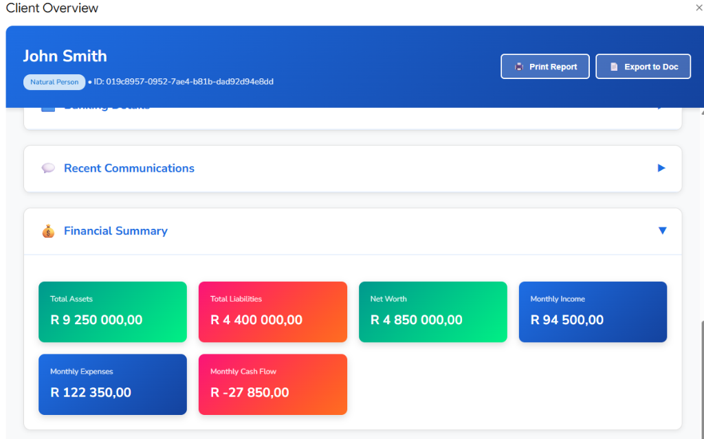 Client Overview Dashboard