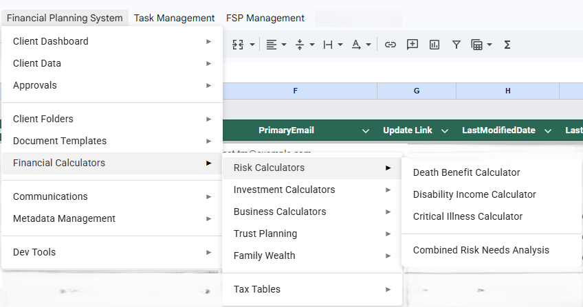 Financial Calculators Menu